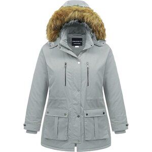 Women's Winter Warm Gray Waterproof Long Puffer Jacket Coat Thicken Fur Hood